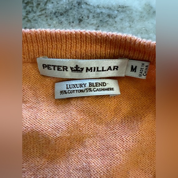 Peter Millar Men’s Orange V-Neck Pullover Luxury Blend Sweater - Size Medium - Picture 5 of 7